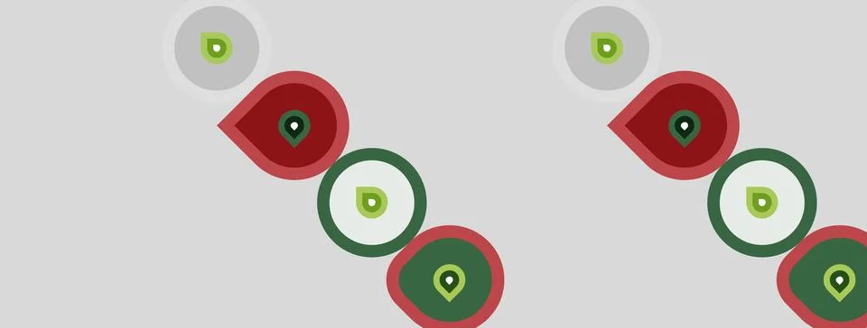 Simple pattern. Red, green circles with dark outline on light gray background Stock Illustration