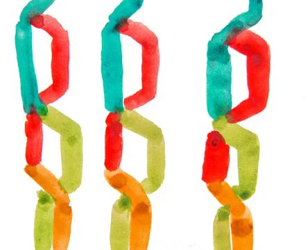 Simple pattern vertical multi-colored chains, children's watercolor freehand  Stock Illustration