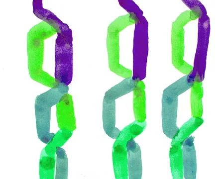 Simple pattern vertical multi-colored chains, children's watercolor freehand  Stock Illustration