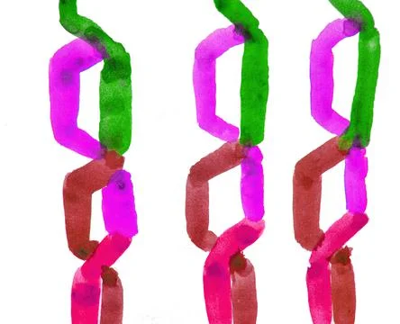 Simple pattern vertical multi-colored chains, children's watercolor freehand  Stock Illustration