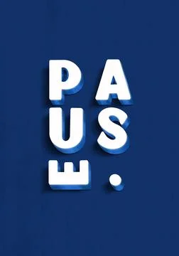 Simple Pause hand-drawing 3d Words Navy Blue textured background Stock Illustration