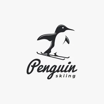 Simple penguin skiing logo vector icon on white background Stock Illustration
