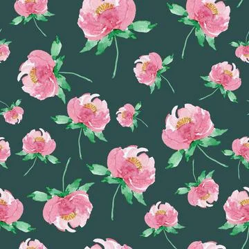 Simple peonies on green pattern Stock Illustration