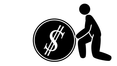 A simple person rolling a big dollar coin - loopable animation Stock Footage 103049893