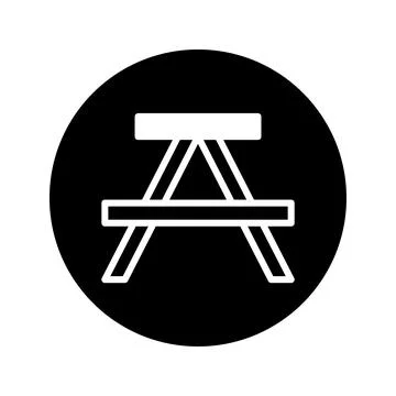 Simple picnic table illustration design on a circular black background idea.. Stock-Illustration
