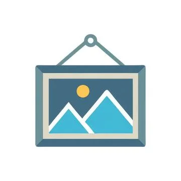 Simple picture frame with a mountain landscape and sun Stock Illustration