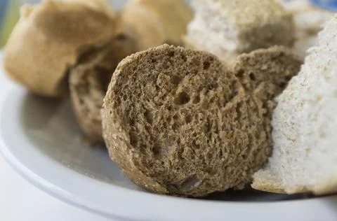 Simple pieces of bread on a plate Stock Photos