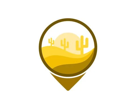 Simple pin location with cactus tree in the desert inside Stock Illustration