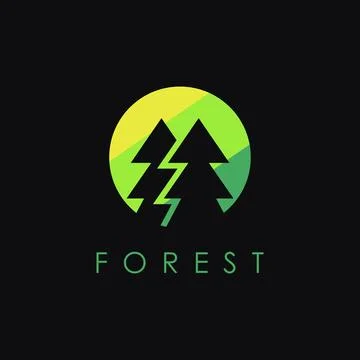 Simple Pine forest logo icon vector template on black background Stock Illustration