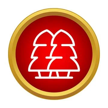 Simple pine forest trees icon red circle Stock Illustration