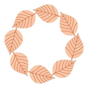 Simple pink ash leaf circle frame. Cute wreath border of autumn leaves. Hello Stock Illustration