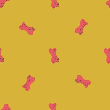 Simple pink bones silhouettes seamless halloween pattern. Yellow pale backgro Stock Illustration