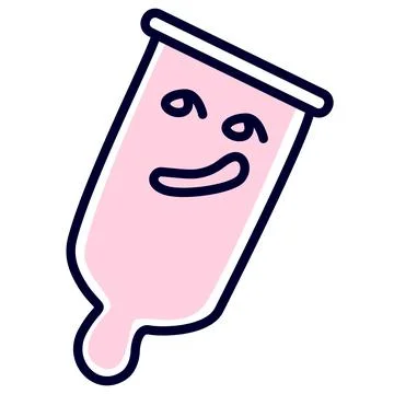 A simple pink condom with a sarcastic grin on a white background. Stock Illustration