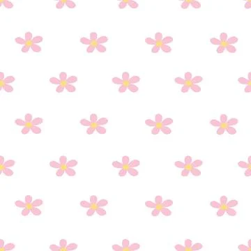 Simple Pink Daisy Seamless Pattern Minimal Cute Floral Background Stock Illustration
