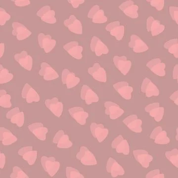 Simple pink hearts seamless pattern chaotic rosy brown background Stock Illustration