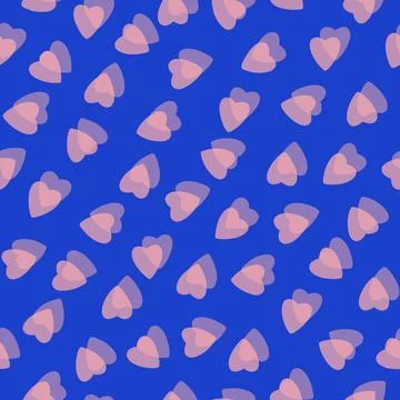 Simple pink hearts seamless pattern chaotic on azure background Illustrazione stock