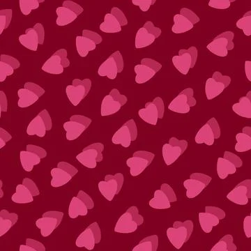 Simple pink hearts seamless pattern chaotic red background Illustrazione stock