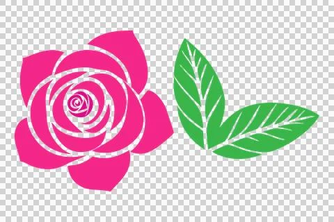 Simple pink rose vector icon with green leaf isolated on white background Illustrazione stock