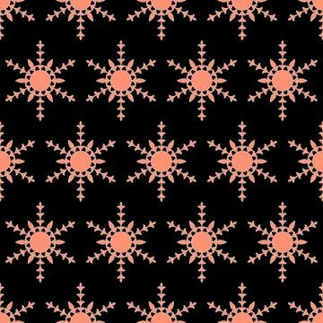 Simple pink snowflake on black background, christmas seamless pattern for dec Illustrazione stock