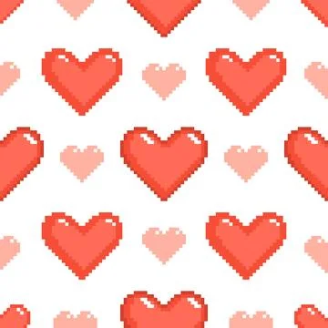 Simple pixel hearts seamless pattern. Video game 8 bit elements, health bar Stock Illustration