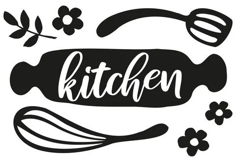 Simple plain black and white Kitchen vector print Ilustração Stock