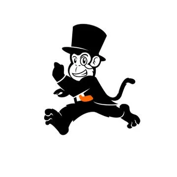 Simple playful running monkey with suit and hat cartoon mascot vector illustr Stock Illustration