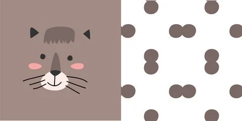 A simple portrait of a cat and a simple pattern Stock Illustration