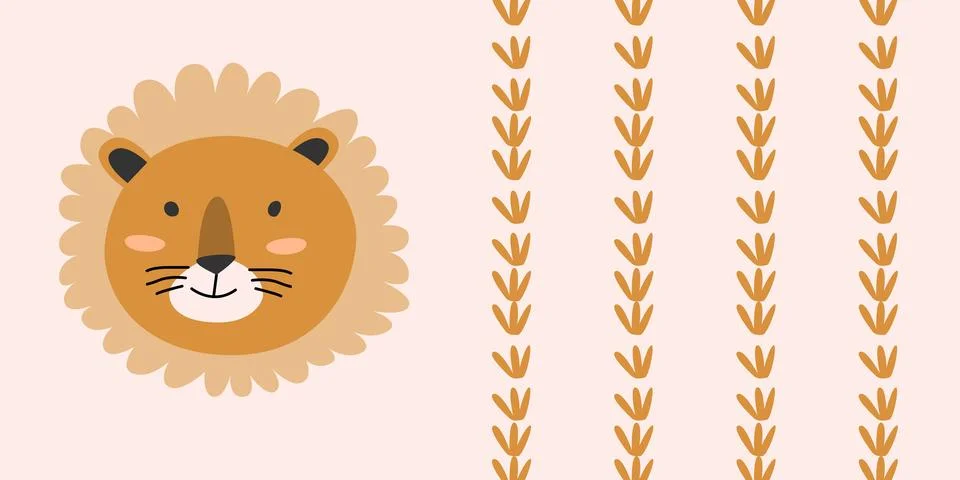 A simple portrait of a lion with simple pattern Stock Illustration