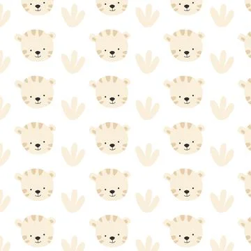 Simple portrait white tiger pattern with grass Stockillustratie