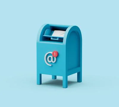 Simple postbox icon 3d render illustration in pastel blue background Illustrazione stock