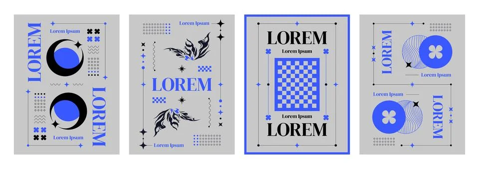 Simple poster design with grid and tribal shapes Stockillustratie