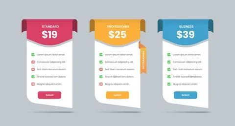 Simple pricing comparison table with checklist on paper fold banner Stock Illustration
