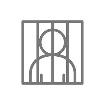 Simple prisoner behind bars line icon. Symbol and sign vector illustration Stock Illustration