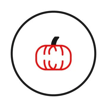 Simple pumpkin icon illustration with red outline and dark stem in white ci.. Stock Illustration