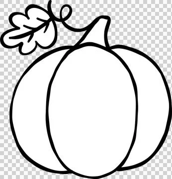 Simple Pumpkin Illustration with Leaf Accent black outline Stock Illustration