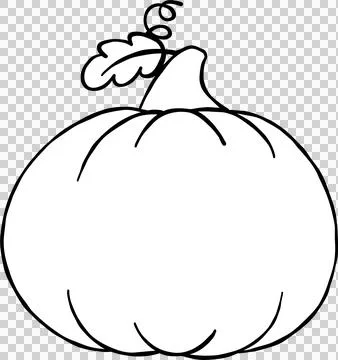 Simple Pumpkin Illustration with Stem and Leaf black outline Stock Illustration
