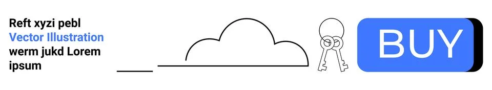 Simple Purchase Button with Cloud and Character Elements in Minimalist Design Stock Illustration