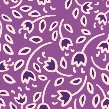 Simple purple flowers seamless pattern. Vector illustration. Illustrazione stock