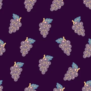 Simple Purple Grapes Fruit Pattern Vector Stock Illustration