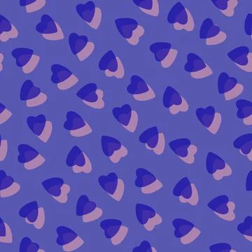 Simple purple hearts seamless pattern chaotic on lilac background Stock Illustration