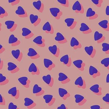 Simple purple hearts seamless pattern chaotic on pink background Stock Illustration