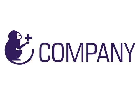 Simple Purple Monkey Flat with Cross Logo Design	 Stock Illustration