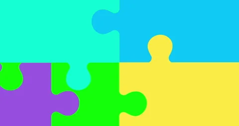 Simple puzzle animation on green background. the four pieces of the puzzle come Stock Footage 241279195