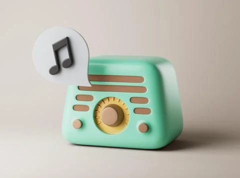 Simple radio with note icon on floor 3d render illustration. Illustrazione stock