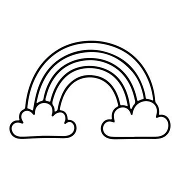 Simple rainbow with clouds vector illustration on white background Illustrazione stock