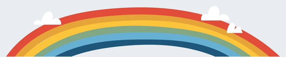 Simple rainbow stripes with cloudy sky. Minimal multicolored arc. Symbol for Stock Illustration