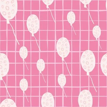 Simple random balloons shapes seamless doodle pattern. White birthday ornamen 스톡 일러스트