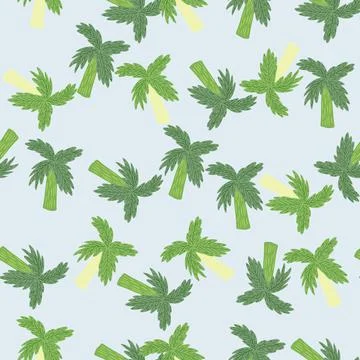 Simple random botanic seamless pattern with green hand drawn palm tree shapes Stock Illustration