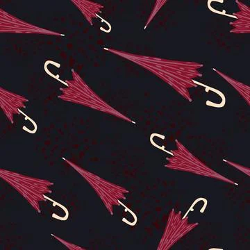 Simple random dark ornament seamless pattern with seasonal umbrella pink shap Stock Illustration