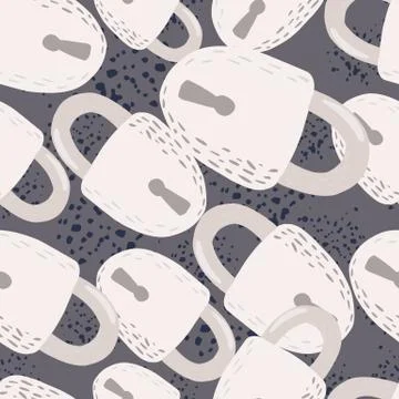 Simple random doodle seamless pattern with white lock shapes. Grey baackgroun Illustrazione stock